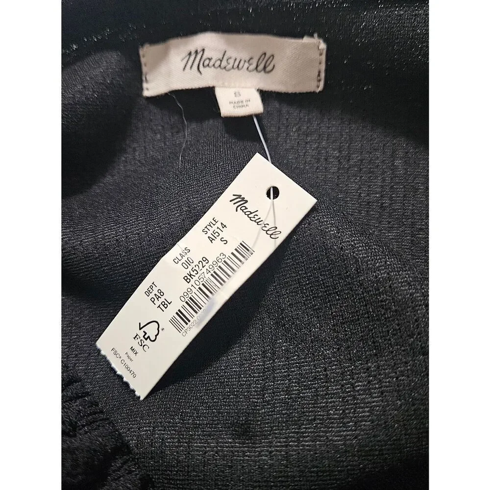 Madewell Black Square-Neck Puff Sleeve Top Size Small